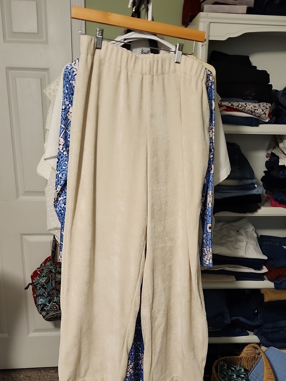 Beige Wide-Leg Women’s Pants with Elastic Waist